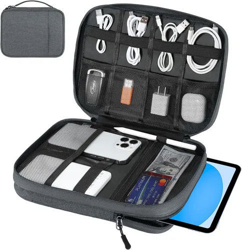Dadanism Funda organizadora de artículos electrónicos, organizador de cables de doble capa para cable, iPhone, iPad, cargadores, organizador
