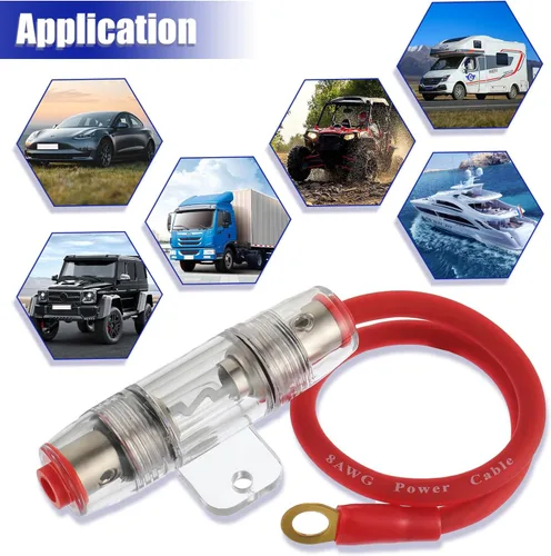 Miniatura 6 de BOJACK Cable de alimentación AWG calibre 8 de 1 pie con soporte de fusible AGU de 80 amperios para audio de automóvil, alarma, amplificador
