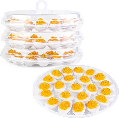 Miniatura 8 de HAKSEN Recipientes para huevos rellenos con tapa, bandeja portátil con 22 ranuras para portador de huevos rellenos para fiestas navideñas y cocina