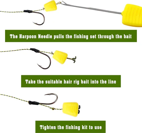 Miniatura 8 de Kit de aparejos de pesca para el pelo de la carpa – 45 piezas curvadas de púas de la carpa gancho trenzado línea cebo tapón aguja herramienta aroma