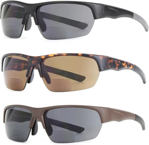 Miniatura 8 de Paquete de 3 lentes de sol bifocales de lectura para hombres y mujeres con almohadilla nasal ajustable, lectores de sol tintados envolventes