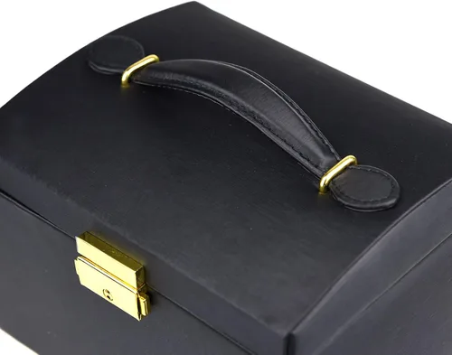 Miniatura 9 de Caja de joyas de piel Goldwheat con cerradura y espejo. Excelente regalo para mujeres., Cuero sintético, Negro, M