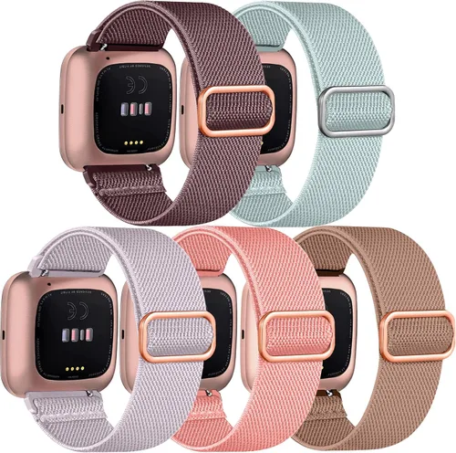 Miniatura 14 de Paquete de 5 bandas compatibles con Fitbit Versa 2 para mujeres/Versa Lite/SE, suave banda de nylon trenzada ajustable para un solo bucle