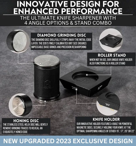 Miniatura 2 de Afilador de rodillos negro para cuchillos con trampa de cuero, kit de afilador de cuchillos con ángulos de 15, 17, 20 y 22 grados, soporte, soporte