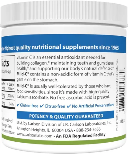 Miniatura 3 de Carlson - Mild-C, vitamina C en polvo, apoya la función inmune saludable, 6 oz (170 g)