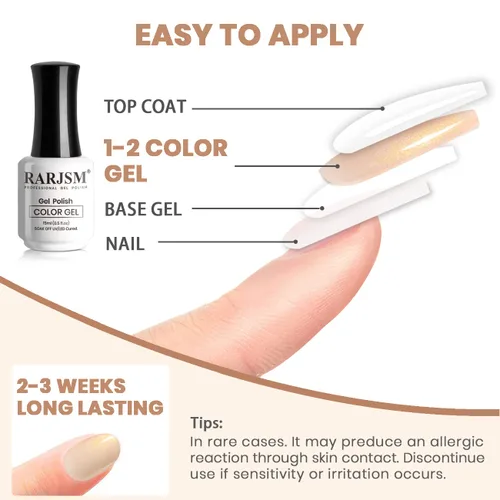 Miniatura 6 de RARJSM Esmalte de uñas en gel color albaricoque, dorado con brillantina, neutro, transparente, color nude, esmalte de gel para remojar para remojar