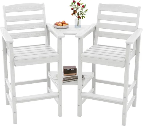 Miniatura 21 de SERWALL Juego de 2 sillas Adirondack altas Adirondack de gran tamaño, taburetes de bar con altura de barra para exteriores, juego de sillas