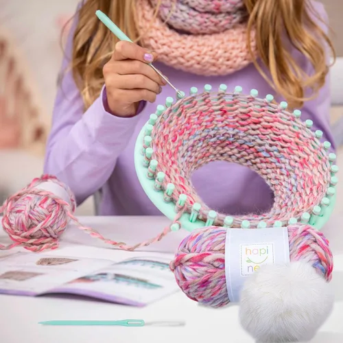 Miniatura 5 de Hapinest - Kit de tejido para aprender a tejer sombrero y bufanda con telar para niños de 8 a 12 años