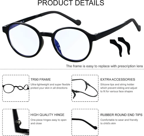 Miniatura 3 de ANDWOOD Gafas de luz azul para niños, niñas, niños, computadora, juegos, anti rayos azules, gafas de sol polarizadas de 3 a 12 años Paquete de 3