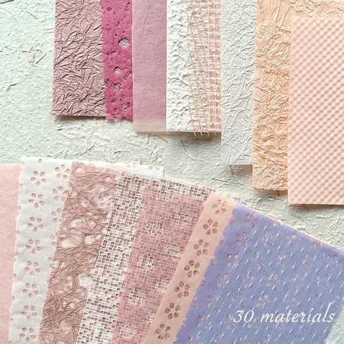 Miniatura 6 de Juego de 30 piezas de papel de recortes texturizado hecho a mano y tela de malla - Hojas A5 únicas para manualidades, mezcla de papel de arroz