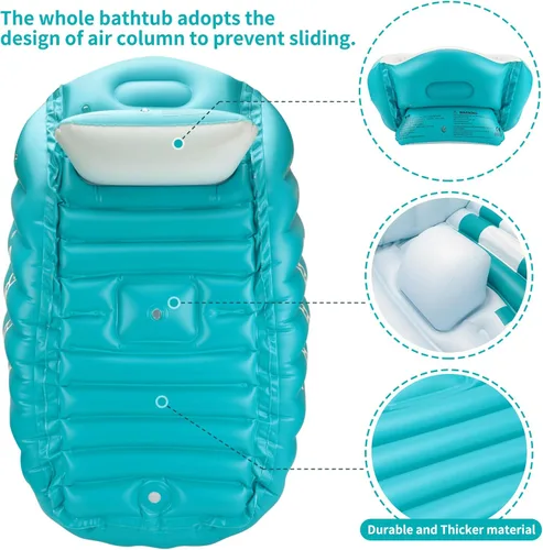 Miniatura 4 de Bañera Inflable para Bebé Portátil Plegable Mini Piscina de Viaje Ayuda a los Bebés en la Transición a Bañera para Niños Pequeños (Azul)