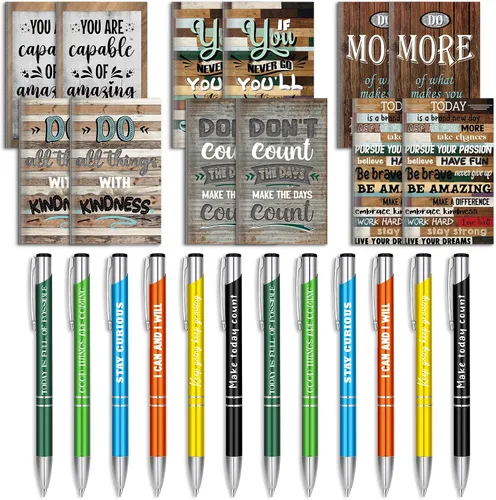 Miniatura 17 de Geyee 24 mini bolígrafos motivacionales, blocs de notas inspiradores, regalos de agradecimiento a granel, diarios pequeños, juego de bolígrafos