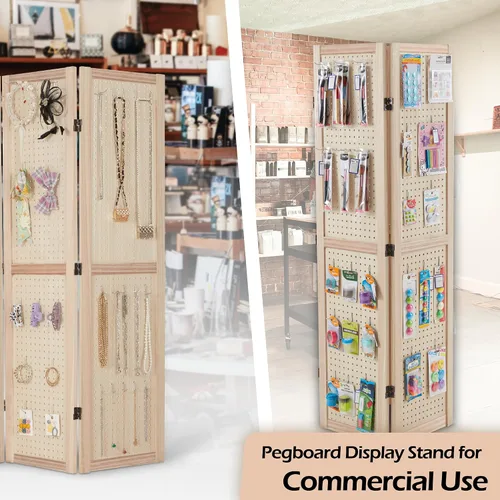 Miniatura 5 de Tablero de clavijas plegable de 4 paneles de 5 pies, divisor de habitación de madera, portátil, independiente, organizador para espectáculos