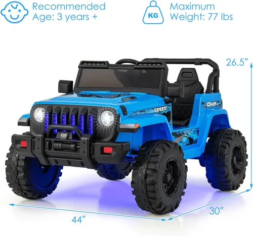 Miniatura 7 de OLAKIDS Camión de paseo para niños, vehículo eléctrico de 12 V con control remoto, automóvil para niños pequeños a batería con música, bocina, 3 Azul