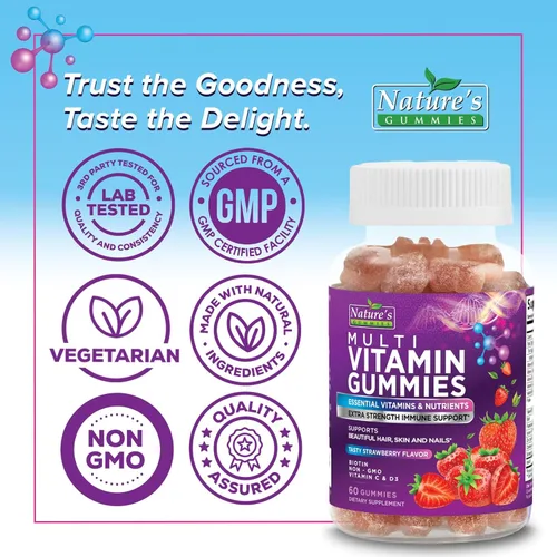 Miniatura 4 de Gomitas multivitamínicas para adultos, gomitas multivitamínicas completas para mujeres y hombres, vitaminas y minerales esenciales con vitaminas A