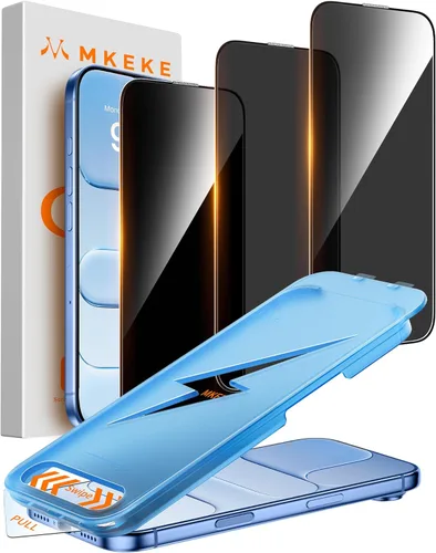 Miniatura 11 de Mkeke Protector de pantalla de privacidad para iPhone 17 Pro, 3 unidades, vidrio templado 9H+ [protección contra caídas de grado militar de 16 pies]