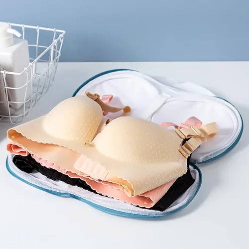 Miniatura 4 de 3 piezas de bolsas para lavar sujetadores de lencería y ropa interior, juego de bolsas para lavadora con cremallera para mujeres, delicados azules
