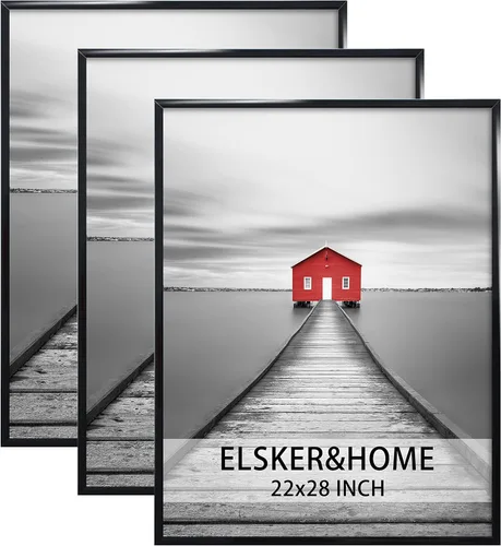 ELSKER&HOME 22x28 Marco, Marcos para Póster 3 Pack Negro para Montaje en Pared Horizontal o Vertical, Resistente y a Prueba de Arañazos
