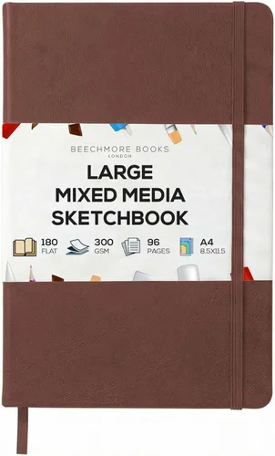Miniatura 16 de Beechmore Books Cuaderno de bocetos A5 – 14,7x21 cm Cuaderno de bocetos de tapa dura premium de cuero vegano, 96 páginas perforadas de 300 g/m²
