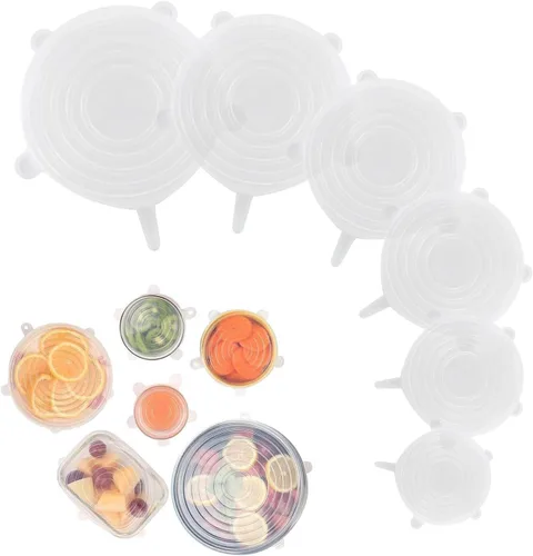 Tapas elásticas de silicona – Paquete de 6 fundas reutilizables para alimentos, silicona flexible para cuencos, recipientes, frutas, sello hermético