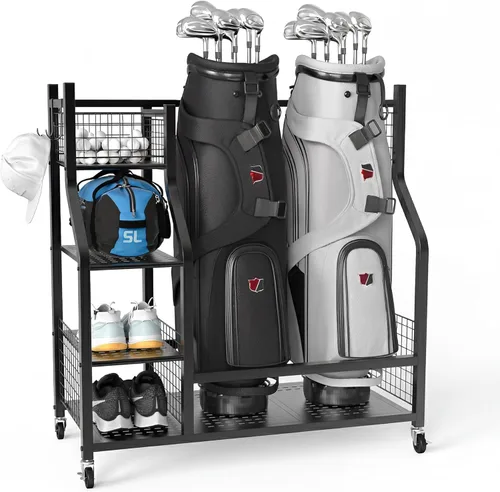 Miniatura 7 de PLKOW Organizador de Almacenamiento para Bolsas de Golf en Garaje, Soporte de Almacenamiento para Bolsas de Golf de Tamaño Extra Grande y Estante