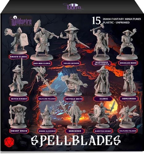Wildspire Spellblades - Personajes Jugador-Héroe y PNJ para Miniaturas DND Sin Pintar a Granel de 28mm-32mm Escala para Calabozos y Dragones Minis