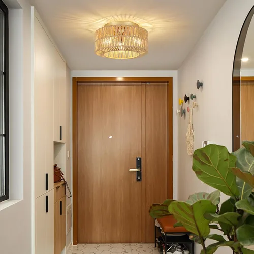 Miniatura 8 de PAUFUL Lámpara bohemia de 3 luces, lámpara de techo de ratán de granja, montaje empotrado con pantalla tejida a mano, lámpara moderna para sala