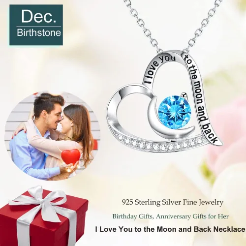 Miniatura 2 de Regalos de cumpleaños para mujer, collar con texto en inglés "I Love You to the Moon and Back", piedras natales de septiembre y octubre, zafiro