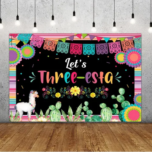 Lofaris Telón de fondo mexicano para tercer cumpleaños, fiesta de tercer cumpleaños, decoración de fiesta de cumpleaños para niñas, fondo de