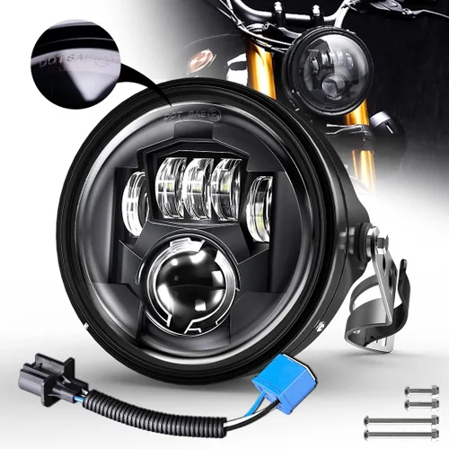 LEDUR - Faro delantero LED redondo para motocicleta de 7 pulgadas, aprobado por DOT, con haz alto y bajo, con carcasa y cubeta, para Harley, Yamaha,