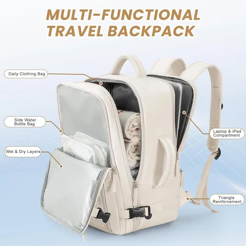 Miniatura 3 de Mochila de viaje Beraliy aprobada por aerolíneas para hombres y mujeres, Beige, Grande, Mochilas de viaje Negro