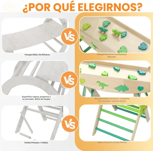 Miniatura 4 de Set de Triángulo Pikler con Cojín 9 en 1 Juguetes de Escalada para Niños Pequeños 1-3 Gimnasio de Escalada Interior para Bebés Juguetes Montessori