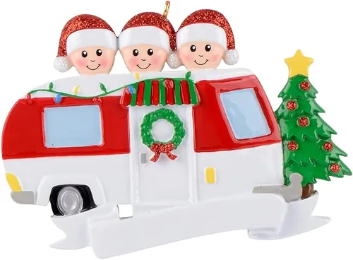 MAXORA Family of 3 RV Christmas Ornament – Adorno personalizado de viaje familiar de autocaravana con árbol de Navidad