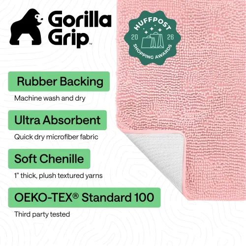 Miniatura 161 de Gorilla Grip - Tapete de baño de felpilla gruesa, suave y absorbente, secado rápido, de microfibra, con reverso de caucho, para piso de ducha, Nube