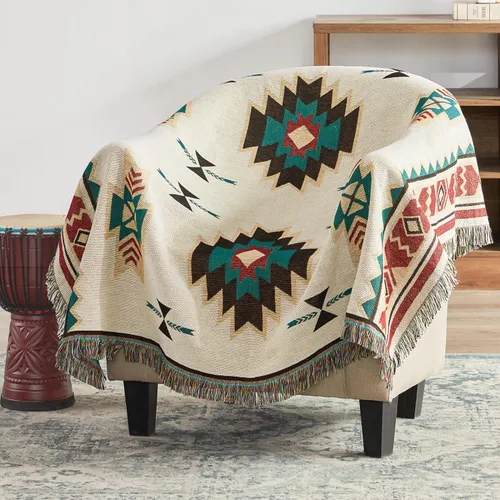 Touchat Manta de nativos americanos, decoración occidental, manta bohemia para sofá, manta decorativa mexicana de granja, manta tejida con Beige
