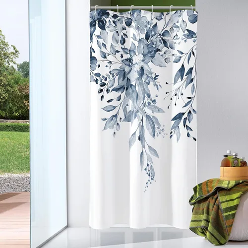 Miniatura 43 de Gibelle - Cortina de ducha de eucalipto marrón, hojas de plantas de acuarela con diseño floral, juego de cortina de ducha con ganchos, 72 x 72