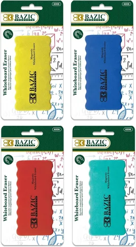 BAZIC Borrador magnético de pizarra blanca con agarre cómodo de espuma, 7 x 3.46 pulgadas, borradores de pizarra blanca de colores surtidos para