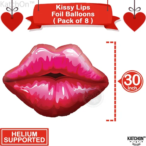Miniatura 5 de KatchOn, Globos de corazón rosa claro, enormes, paquete de 18 Decoración de globos de labios rojos, decoración de San Valentín Globo de papel