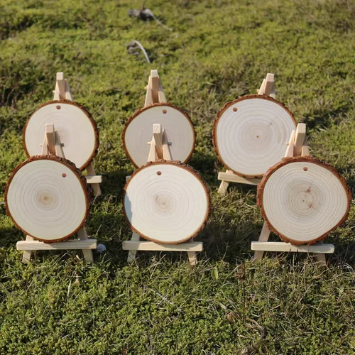 Miniatura 4 de SENMUT - 30 piezas de madera natural de 3.5 a 4.0 pulgadas, círculos de madera sin terminar, adornos navideños de madera para manualidades, kit