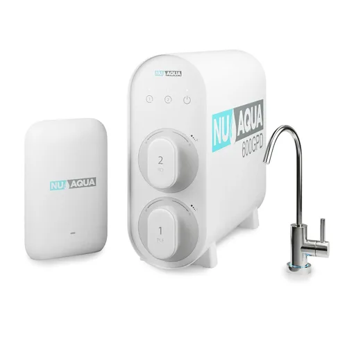 NU Aqua Sistema de ósmosis inversa sin tanque - Sistema de filtro de agua de ósmosis inversa UV de 4 etapas debajo del fregadero - 2:1 - Grifo