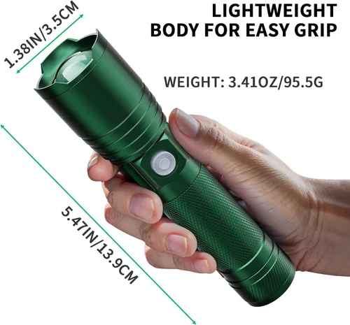 Miniatura 4 de Linterna recargable de alto lúmenes, paquete de 2 pequeñas y potentes linternas LED de mano superbrillantes, tipo C, funciona con pilas, luz táctica