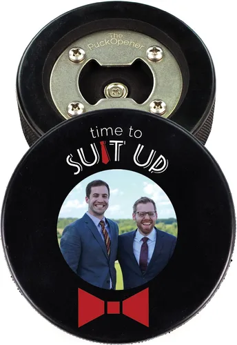 Miniatura 20 de Disco de hockey de acero inoxidable para abrebotellas, regalo para el mejor hombre padrinos de boda, disco impreso – Propuesta de disco de hockey