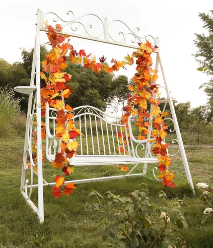 Miniatura 8 de joyhalo Paquete de 5 guirnaldas de hojas de otoño para el hogar, guirnalda de hojas de arce, vid al aire libre, decoración de otoño para porche
