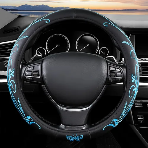 Miniatura 31 de Funda universal para volante de automóvil con masaje 3D, 14.5-15 pulgadas, fundas de cuero de fibra de carbono negras, transpirables