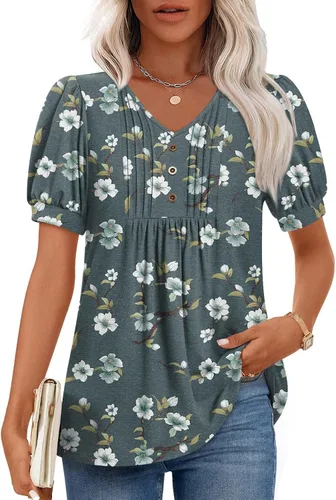 Miniatura 8 de Findsweet Blusas de túnica de verano para mujer, tops casuales y elegantes, manga corta, M-3XL
