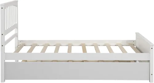 Miniatura 7 de MERITLINE Cama individual con nido, cama corrediza de plataforma con cabecero y estribo para niñas y niños, no necesita somier, (blanco)