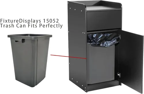 Miniatura 6 de FixtureDisplays® Black Restaurant - Recipiente de basura de comida rápida con puerta con bisagras, bandeja empotrada superior, capacidad