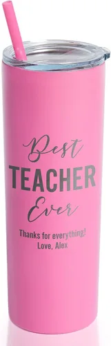 Miniatura 10 de Lifetime Creations Vaso de acero inoxidable grabado personalizado con popote de 20 onzas (menta), regalo para profesor, tutor, instructor