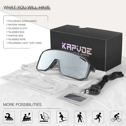Miniatura 6 de KAPVOE Gafas de sol polarizadas para ciclismo, deportes, UV400, para correr, pesca, béisbol, para hombres y mujeres, K62 Negro plateado