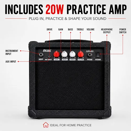 Miniatura 5 de LyxPro Kit completo de guitarra eléctrica de 39 pulgadas para principiantes, tamaño completo con amplificador de 20 W, el paquete incluye todos